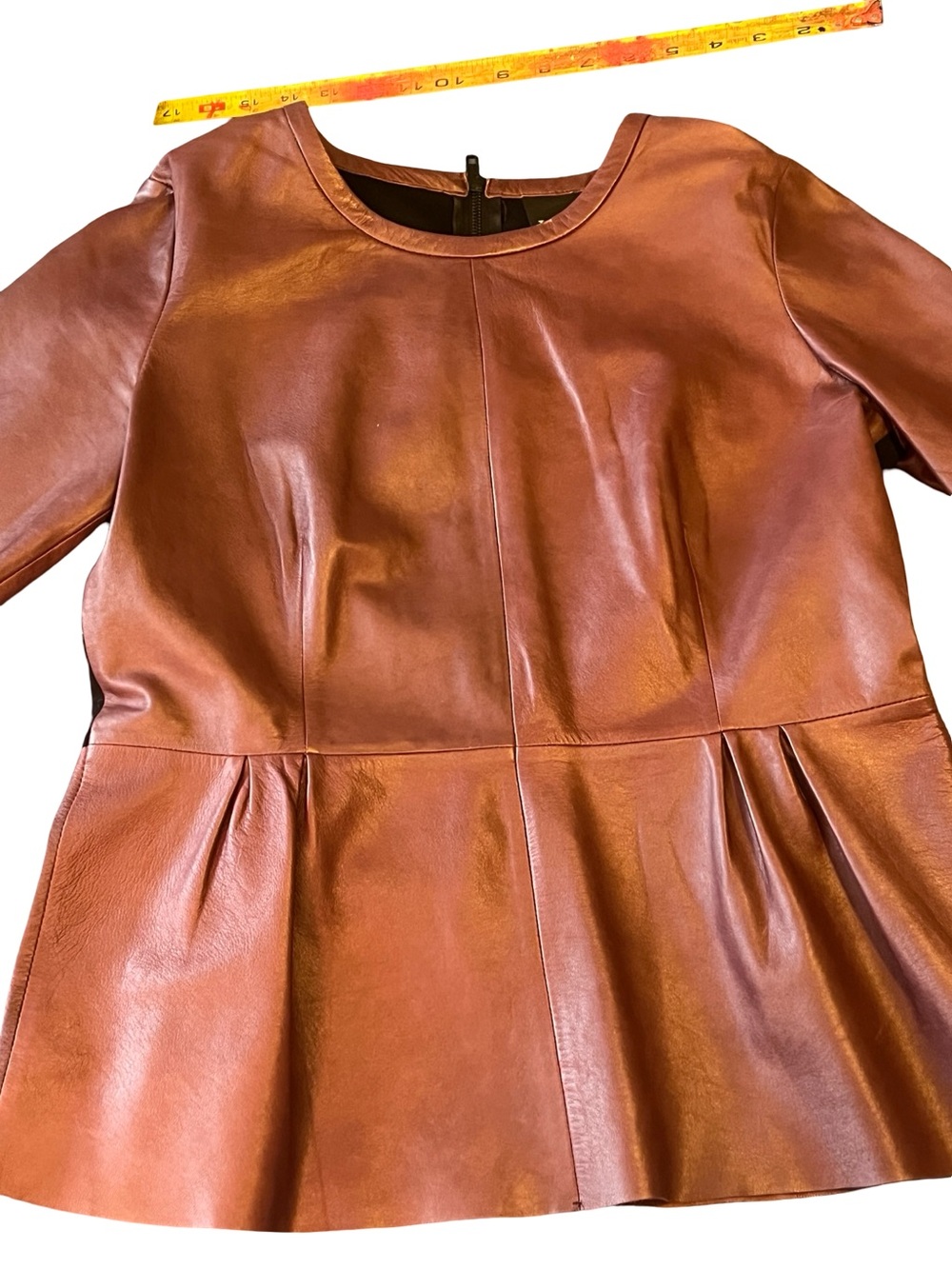 Womens Trouvé Burgundy Genuine Leather Peplum Top Size Medium - Picture 2 of 7